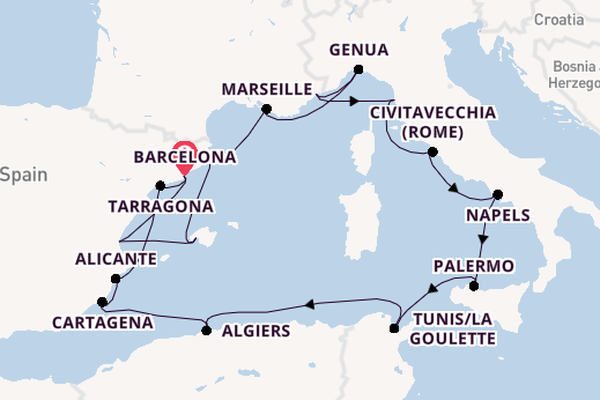 Westelijke Middellandse Zee vanaf Barcelona, Spanje met de EXPLORA II