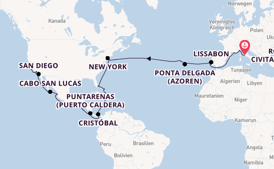 Transatlantik ab Civitavecchia (Rom), Italien auf der Costa Deliziosa