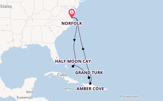 Caribbean vanaf Norfolk, Verenigde Staten met de Carnival Freedom