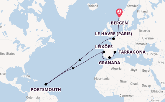 Western Mediterranean from Bergen, Norway with the Viking Jupiter