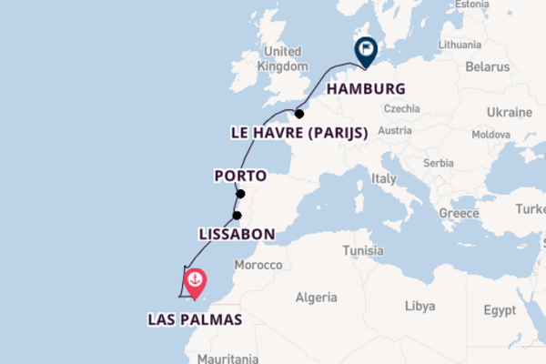 Portugal vanaf Las Palmas, Gran Canaria, Spanje met AIDAsol