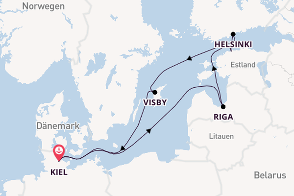 Ostsee ab Kiel, Deutschland auf AIDAperla