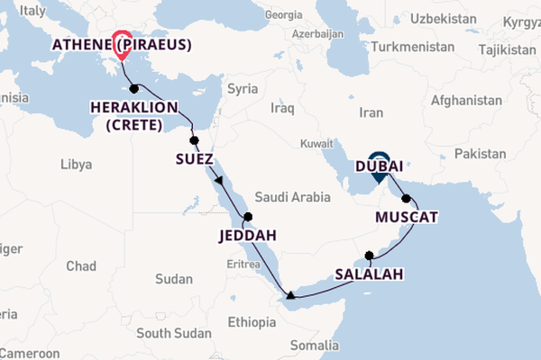 Midden-Oosten vanaf Athene (Piraeus), Griekenland met de EXPLORA II