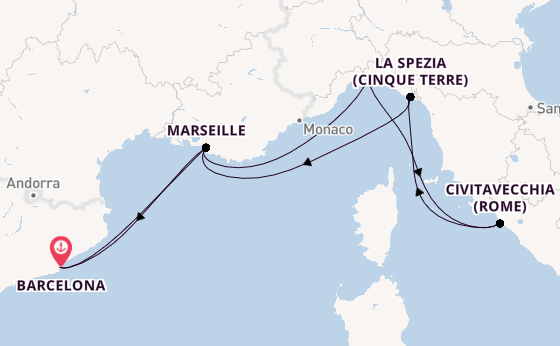 Westelijke Middellandse Zee vanaf Barcelona, Spanje met de MSC World Europa