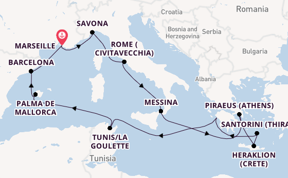Mediterranean from Marseille, France with the Costa Favolosa