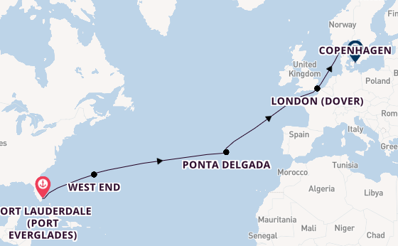 Transatlantic from Fort Lauderdale (Port Everglades), Florida, USA with the Caribbean Princess
