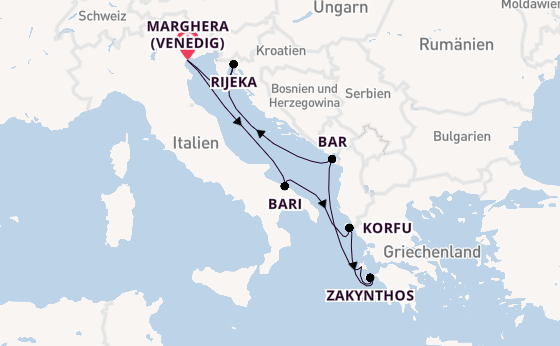 Mittelmeer ab Marghera (Venedig) auf der Costa Deliziosa