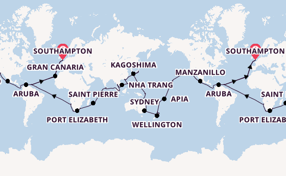 World Cruise from Southampton, England with the Arcadia