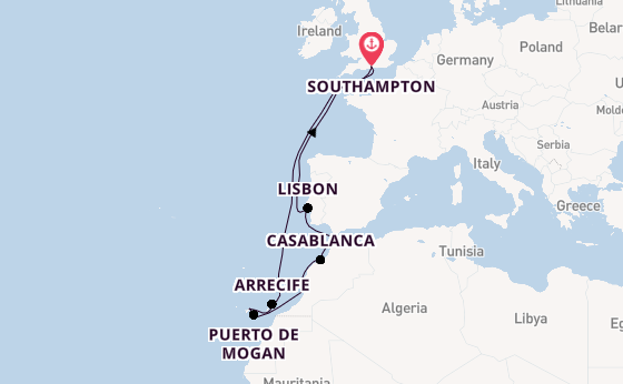 Canary Islands from Southampton, England with the Queen Elizabeth