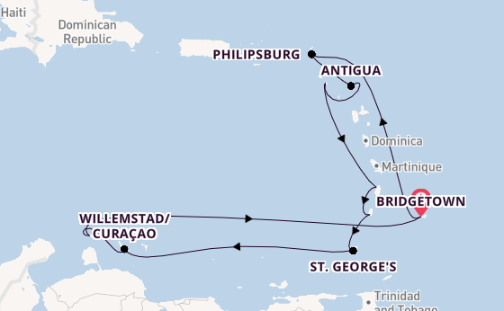 Southern Caribbean from Bridgetown, Barbados with the Britannia 