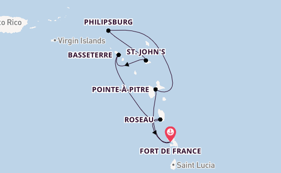 Southern Caribbean from Fort de France, Martinique with the MSC Meraviglia