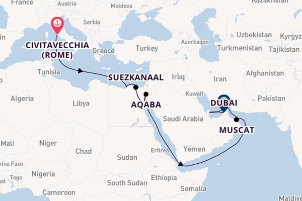 Midden-Oosten vanaf Civitavecchia (Rome), Italië met de MSC Euribia