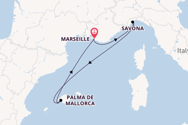 Westelijke Middellandse Zee vanaf Marseille, Frankrijk met de Costa Diadema
