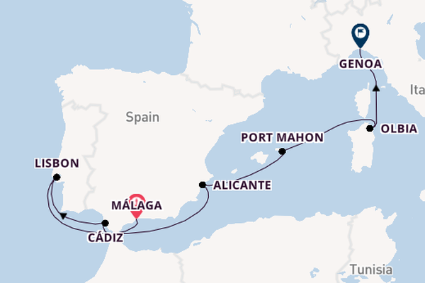 Western Mediterranean from Málaga, Spain with the MSC Opera
