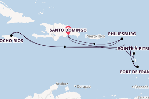 Caribbean vanaf Santo Domingo, Dominicaanse Republiek met de Costa Favolosa