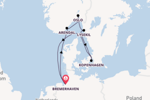 Cruise naar Bremerhaven via Arendal