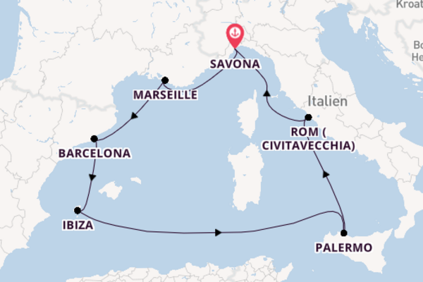 Wunderbare Kreuzfahrt über Barcelona nach Savona