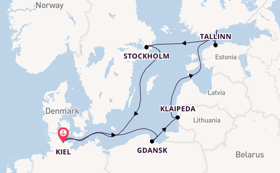 Oostzee vanaf Kiel, Duitsland met de Mein Schiff 7