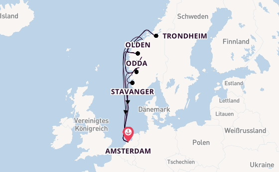 Norwegen ab Amsterdam, Niederlande auf der Zuiderdam