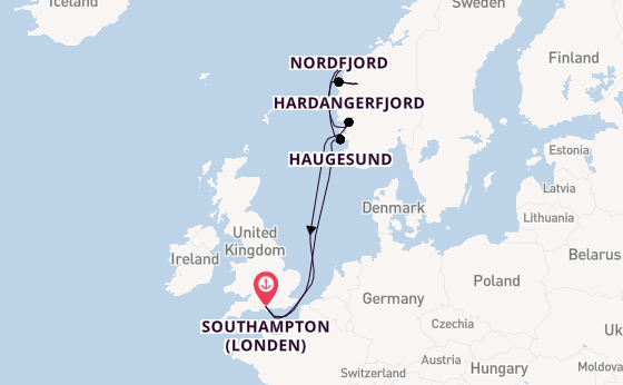 Noorwegen vanaf Southampton (Londen), Engeland met de Queen Victoria