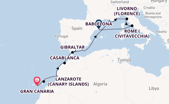 Western Mediterranean from Gran Canaria, Canary Islands with the Azamara Onward