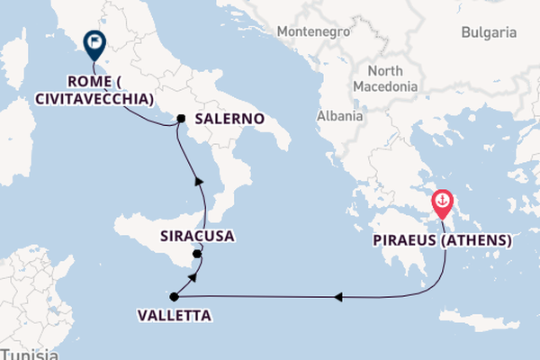 Western Mediterranean from Piraeus (Athens), Greece with the Azamara Onward