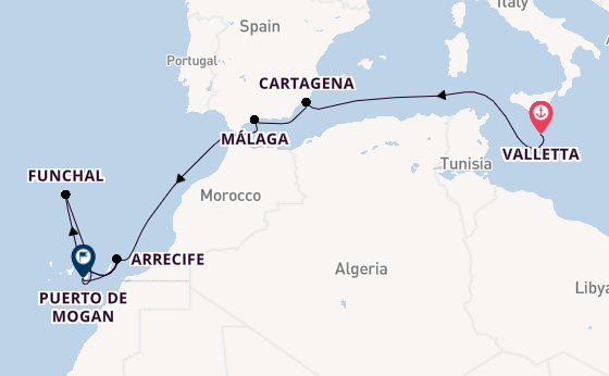 Canary Islands from Valletta, Malta with the Azura