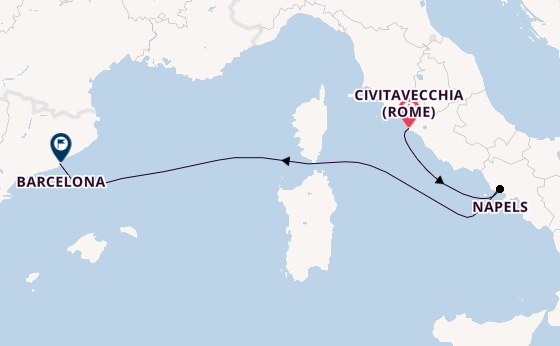 Westelijke Middellandse Zee vanaf Civitavecchia (Rome), Italië met de Legend of the Seas
