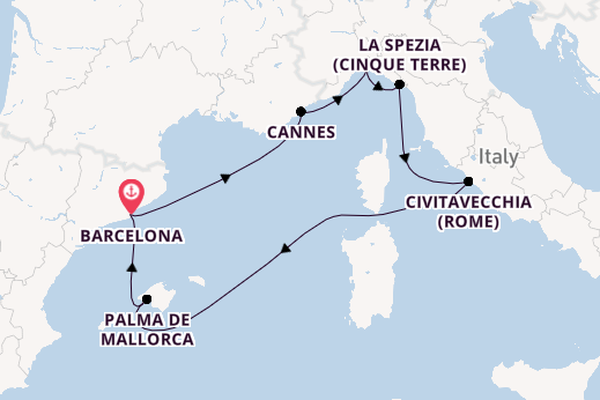 Westelijke Middellandse Zee vanaf Barcelona, Spanje met de MSC Seaview