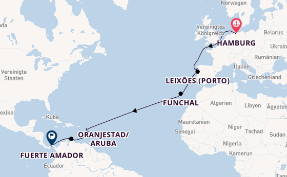 Transatlantik ab Hamburg, Deutschland auf der Amadea