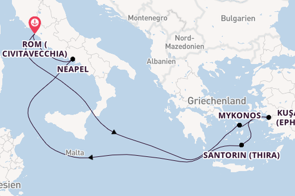 Mittelmeer ab Rom (Civitavecchia), Italien auf der MSC Divina