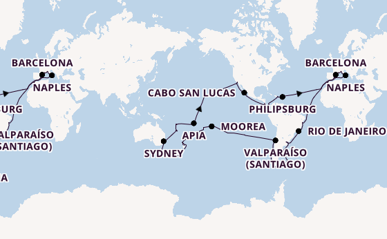 Round-the-World Trip from Rome (Civitavecchia), Italy with the MSC Magnifica