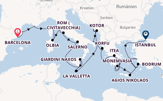 Mittelmeer ab Barcelona, Spanien auf der Seabourn Ovation