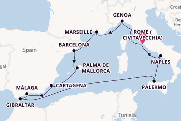 Western Mediterranean from Rome (Civitavecchia), Italy with the Enchanted Princess