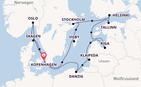 Norwegen ab Kopenhagen, Dänemark auf der Caribbean Princess