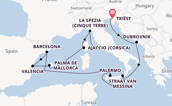 Westelijke Middellandse Zee vanaf Triëst, Italië met de Queen Elizabeth