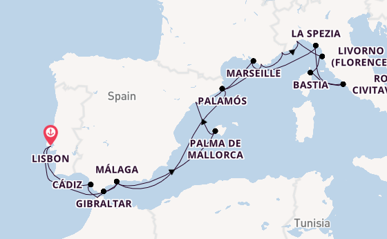 Western Mediterranean from Lisbon, Portugal with the Seven Seas Splendor