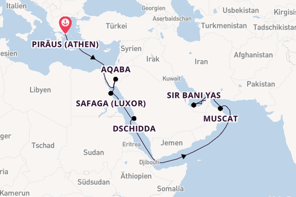 Naher Osten ab Piräus (Athen), Griechenland auf der Seven Seas Voyager