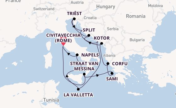 Middellandse Zee vanaf Civitavecchia (Rome), Italië met de Queen Victoria