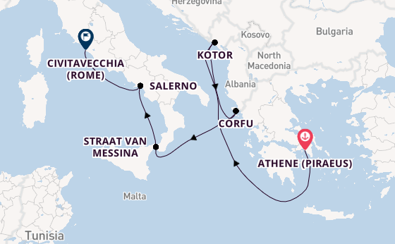 Middellandse Zee vanaf Athene (Piraeus), Griekenland met de Oosterdam