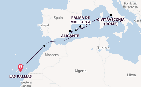 Westelijke Middellandse Zee vanaf Las Palmas, Gran Canaria, Spanje met AIDAstella
