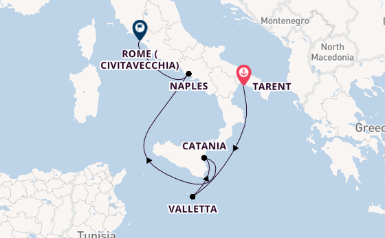 Western Mediterranean from Tarent, Italy with the Costa Serena