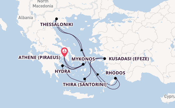 Oostelijke Middellandse Zee vanaf Athene (Piraeus), Griekenland met de Celebrity Infinity