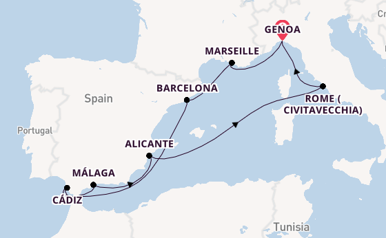 Western Mediterranean from Genoa, Italy with the MSC Magnifica