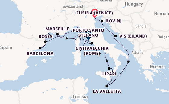 Westelijke Middellandse Zee vanaf Fusina (Venice) met de Seabourn Ovation