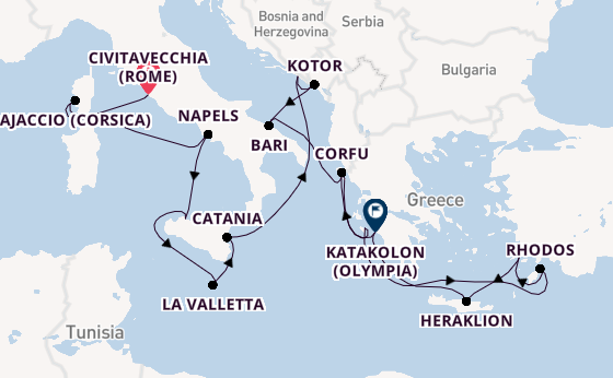Middellandse Zee vanaf Civitavecchia (Rome), Italië met AIDAblu