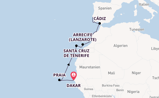Afrika ab Dakar, Senegal auf der Silver Dawn