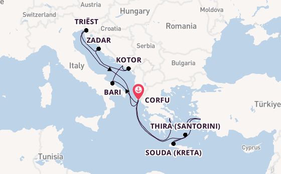 Oostelijke Middellandse Zee vanaf Corfu met AIDAblu