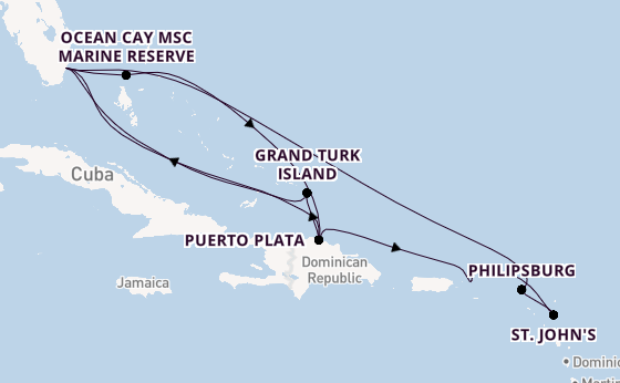 Caribbean from Miami, Florida, USA with the MSC Seashore