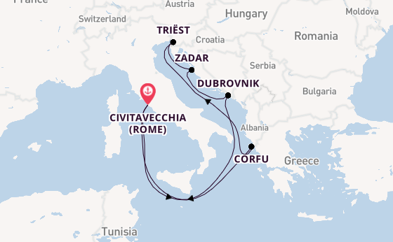 Middellandse Zee vanaf Civitavecchia (Rome), Italië met de Disney Wish